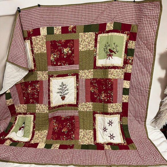 Vintage Country Farmhouse Cottage Winter Holiday Patchwork Quilt Size Queen - Picture 1 of 7